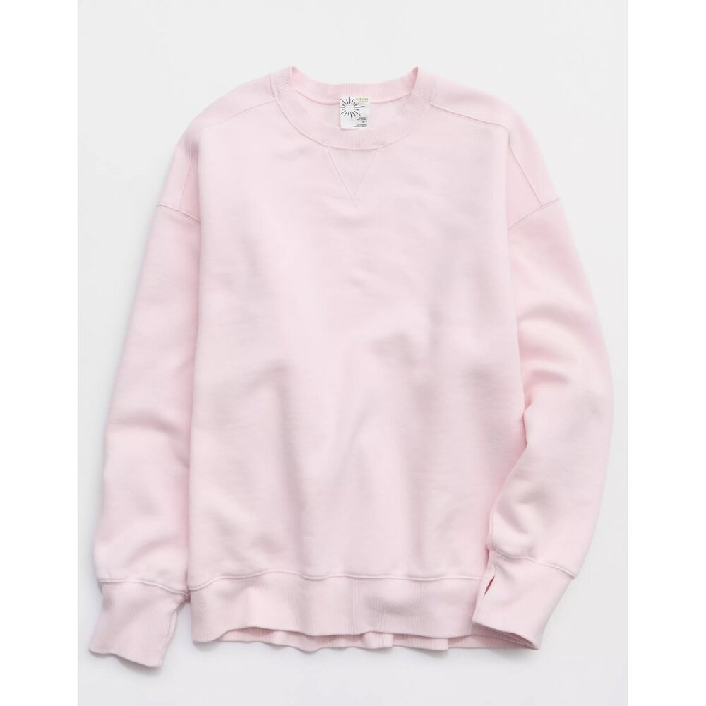 Aerie Offline Cloud Fleece Oversized Crewneck Pink Petal - XS Extra Small